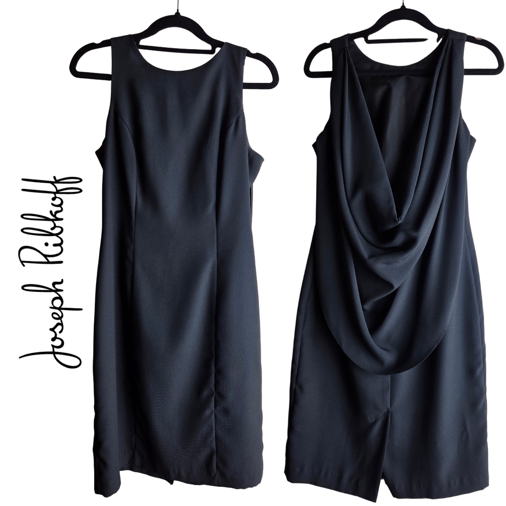Joseph Ribkoff Black Sleeveless Cape Cowl Back Dress